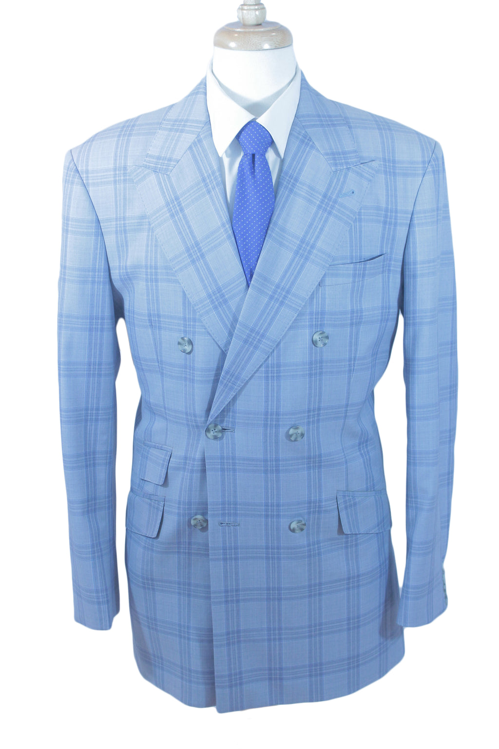 SKY BLUE WINDOWPANE DOUBLE BREASTED JACKET