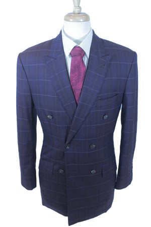 BURGUNDY WINDOWPANE DOUBLE BREASTED JACKET