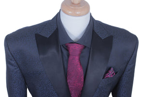 NAVY FLORAL PATTERN SINGLE BREATSED TUXEDO JACKET